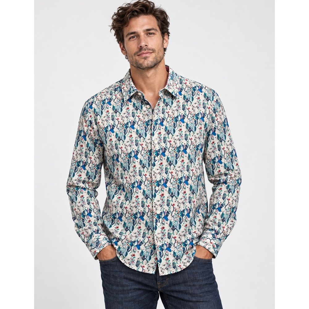 John Lennon English Laundry Mens Large Floral Abstract Button Down Shirt Cotton